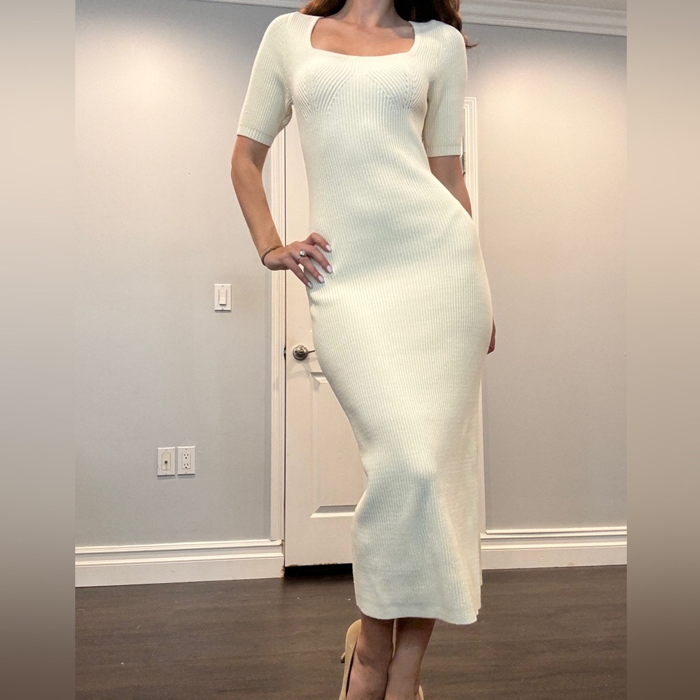 The Kooples long knit ecru dress with square neck